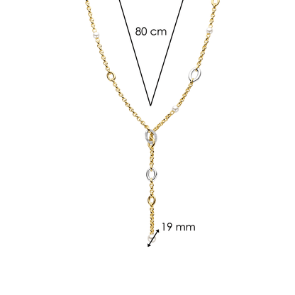 TI SENTO Sterling Silver & Gold Plated Two Tone Cubic Zirconia & Pearl Set Lariat Necklace