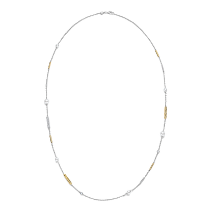 TI SENTO Sterling Silver & Gold Plated Two Tone Cubic Zirconia & Pearl Set Necklace