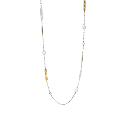 TI SENTO Sterling Silver & Gold Plated Two Tone Cubic Zirconia & Pearl Set Necklace