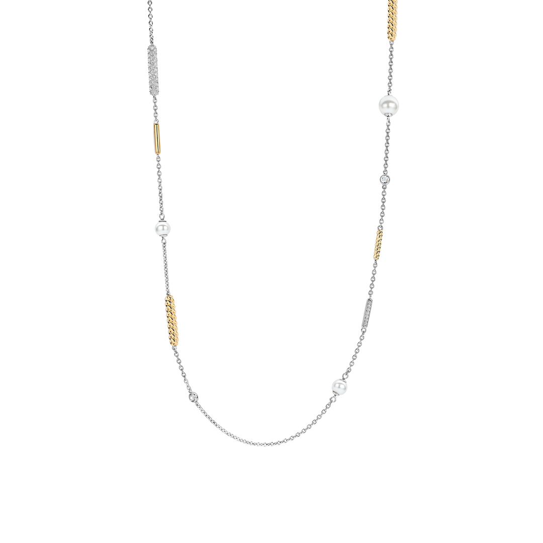 TI SENTO Sterling Silver & Gold Plated Two Tone Cubic Zirconia & Pearl Set Necklace
