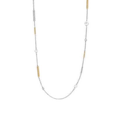 TI SENTO Sterling Silver & Gold Plated Two Tone Cubic Zirconia & Pearl Set Necklace