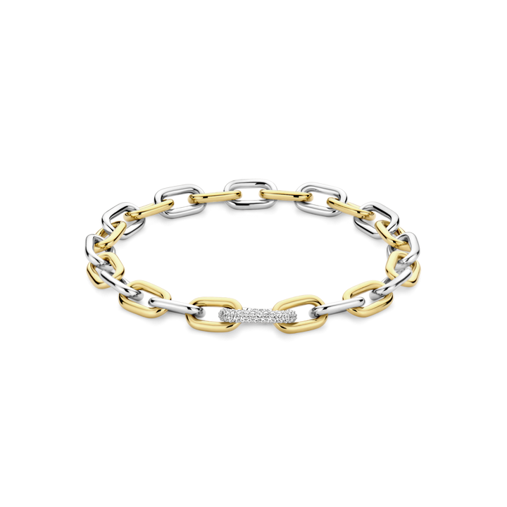 TI SENTO Sterling Silver & Gold Plated Two Tone Cubic Zirconia Set Bracelet