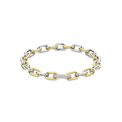 TI SENTO Sterling Silver & Gold Plated Two Tone Cubic Zirconia Set Bracelet