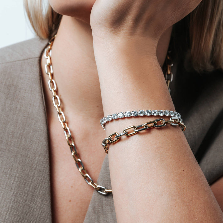 TI SENTO Sterling Silver & Gold Plated Two Tone Cubic Zirconia Set Bracelet