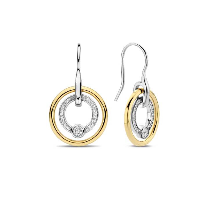 TI SENTO Sterling Silver & Gold Plated Two Tone Cubic Zirconia Set Circle Drop Earrings