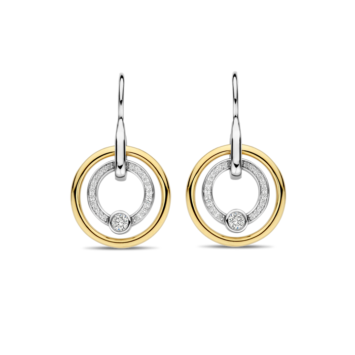 TI SENTO Sterling Silver & Gold Plated Two Tone Cubic Zirconia Set Circle Drop Earrings