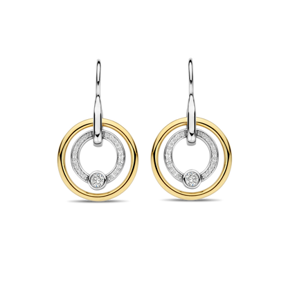 TI SENTO Sterling Silver & Gold Plated Two Tone Cubic Zirconia Set Circle Drop Earrings