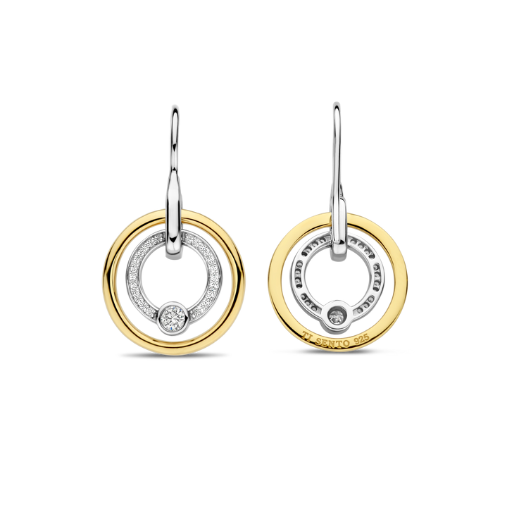 TI SENTO Sterling Silver & Gold Plated Two Tone Cubic Zirconia Set Circle Drop Earrings