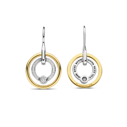 TI SENTO Sterling Silver & Gold Plated Two Tone Cubic Zirconia Set Circle Drop Earrings