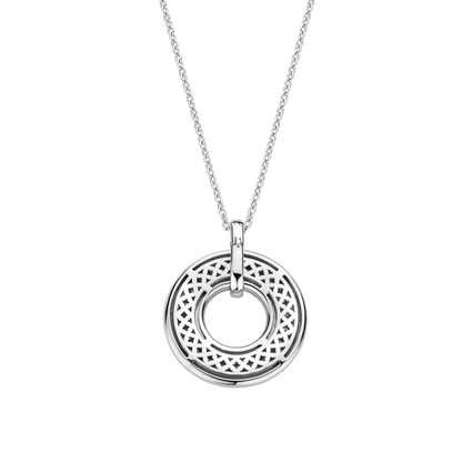TI SENTO Sterling Silver & Gold Plated Two Tone Cubic Zirconia Set Circle Pendant Necklace