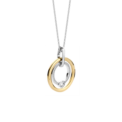 TI SENTO Sterling Silver & Gold Plated Two Tone Cubic Zirconia Set Circle Pendant Necklace