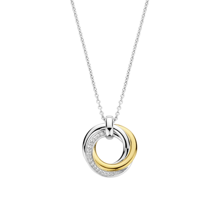 TI SENTO Sterling Silver & Gold Plated Two Tone Cubic Zirconia Set Circle Swirl Pendant Necklace