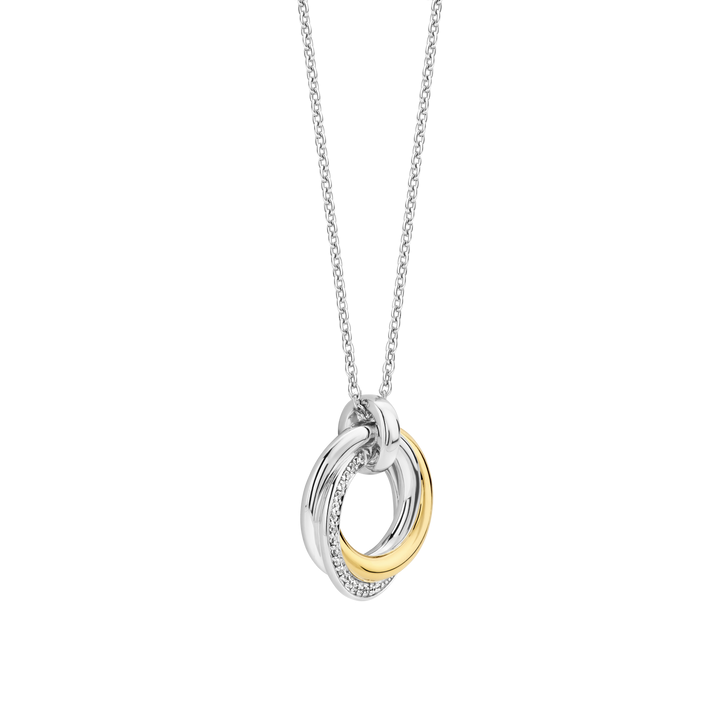 TI SENTO Sterling Silver & Gold Plated Two Tone Cubic Zirconia Set Circle Swirl Pendant Necklace