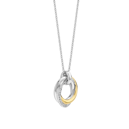 TI SENTO Sterling Silver & Gold Plated Two Tone Cubic Zirconia Set Circle Swirl Pendant Necklace