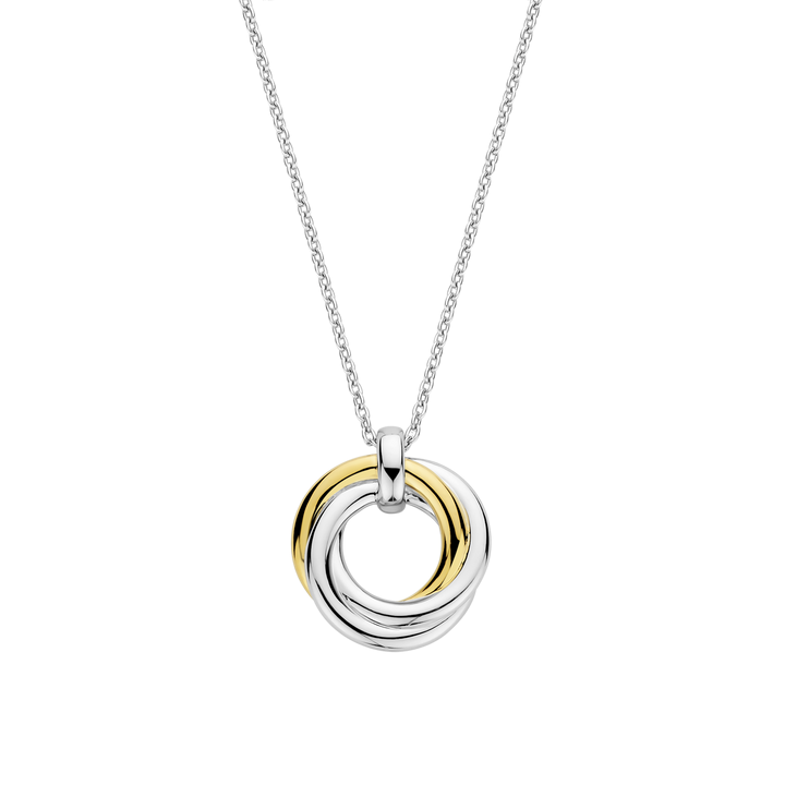 TI SENTO Sterling Silver & Gold Plated Two Tone Cubic Zirconia Set Circle Swirl Pendant Necklace