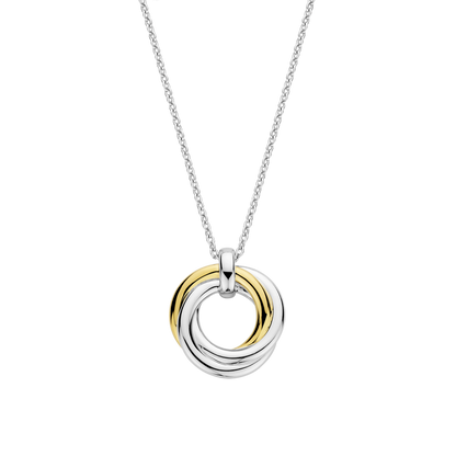 TI SENTO Sterling Silver & Gold Plated Two Tone Cubic Zirconia Set Circle Swirl Pendant Necklace