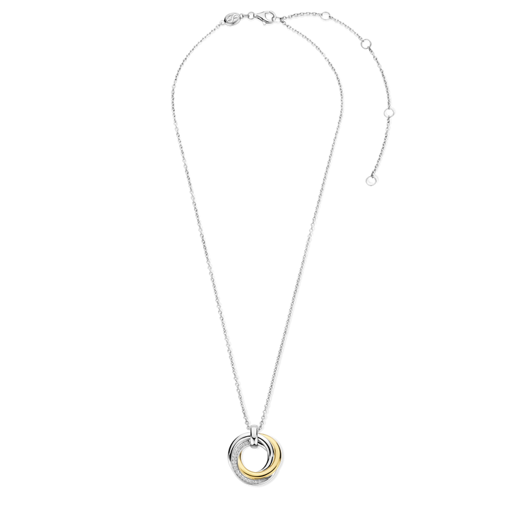 TI SENTO Sterling Silver & Gold Plated Two Tone Cubic Zirconia Set Circle Swirl Pendant Necklace