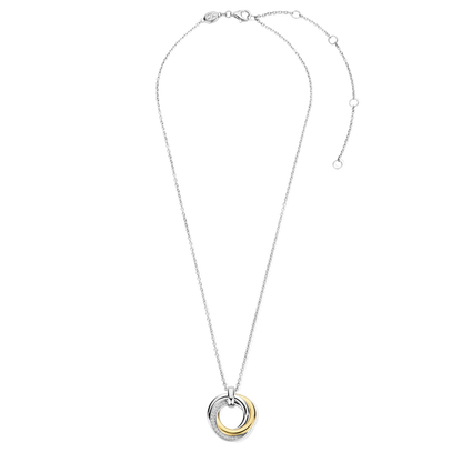 TI SENTO Sterling Silver & Gold Plated Two Tone Cubic Zirconia Set Circle Swirl Pendant Necklace
