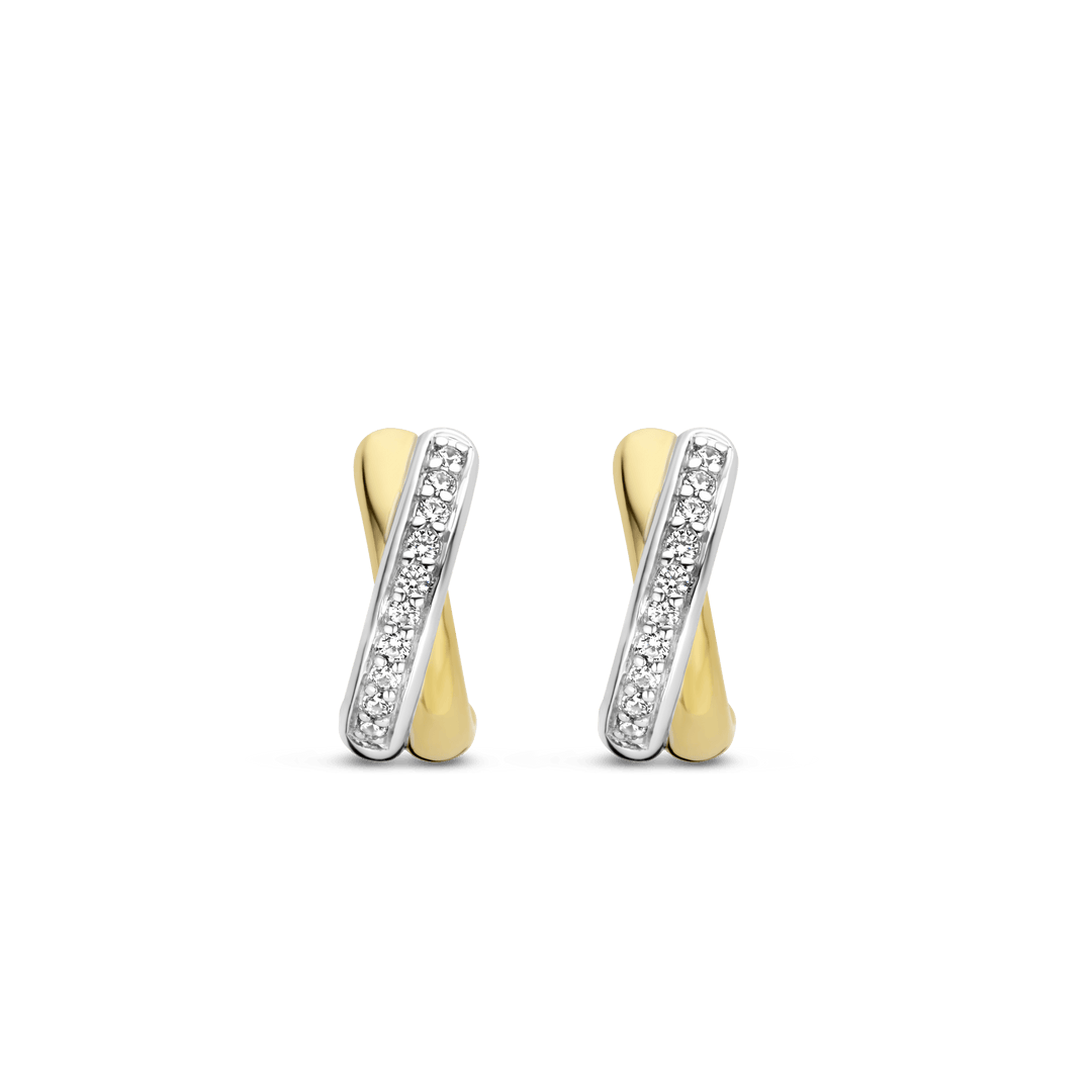 TI SENTO Sterling Silver & Gold Plated Two Tone Cubic Zirconia Set Crossover Huggy Hoop Earrings