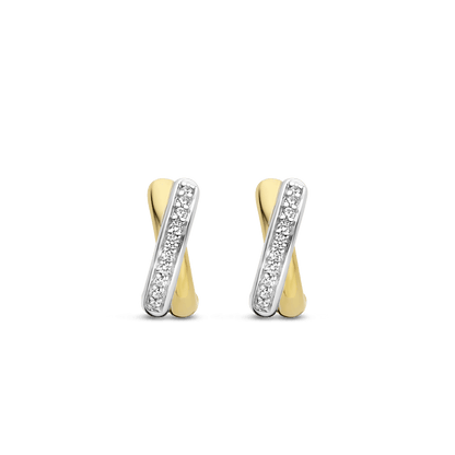 TI SENTO Sterling Silver & Gold Plated Two Tone Cubic Zirconia Set Crossover Huggy Hoop Earrings