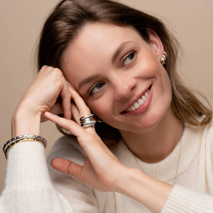 TI SENTO Sterling Silver & Gold Plated Two Tone Cubic Zirconia Set Crossover Huggy Hoop Earrings