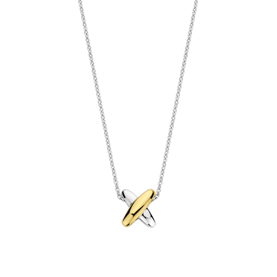 TI SENTO Sterling Silver & Gold Plated Two Tone Cubic Zirconia Set Crossover Pendant Necklace