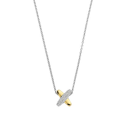 TI SENTO Sterling Silver & Gold Plated Two Tone Cubic Zirconia Set Crossover Pendant Necklace