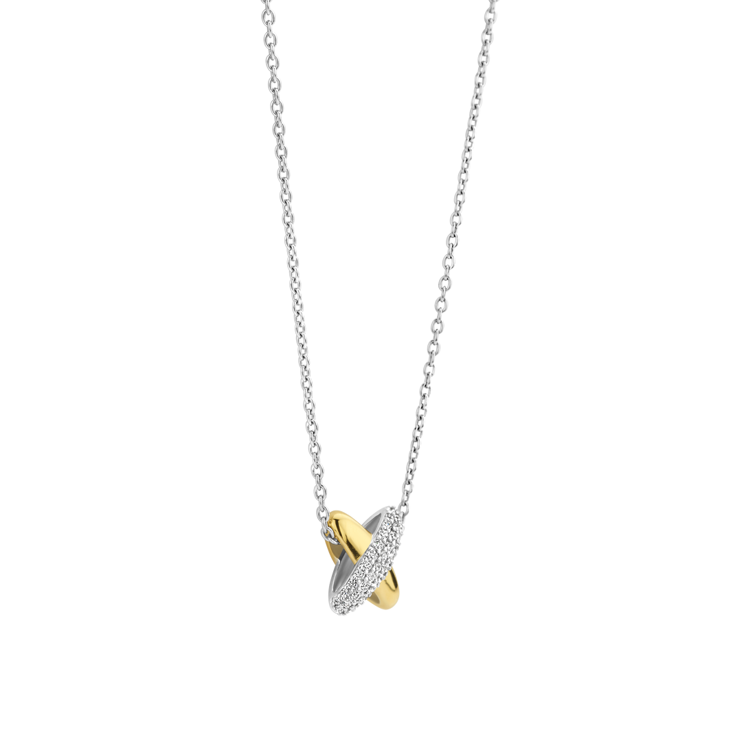 TI SENTO Sterling Silver & Gold Plated Two Tone Cubic Zirconia Set Crossover Pendant Necklace