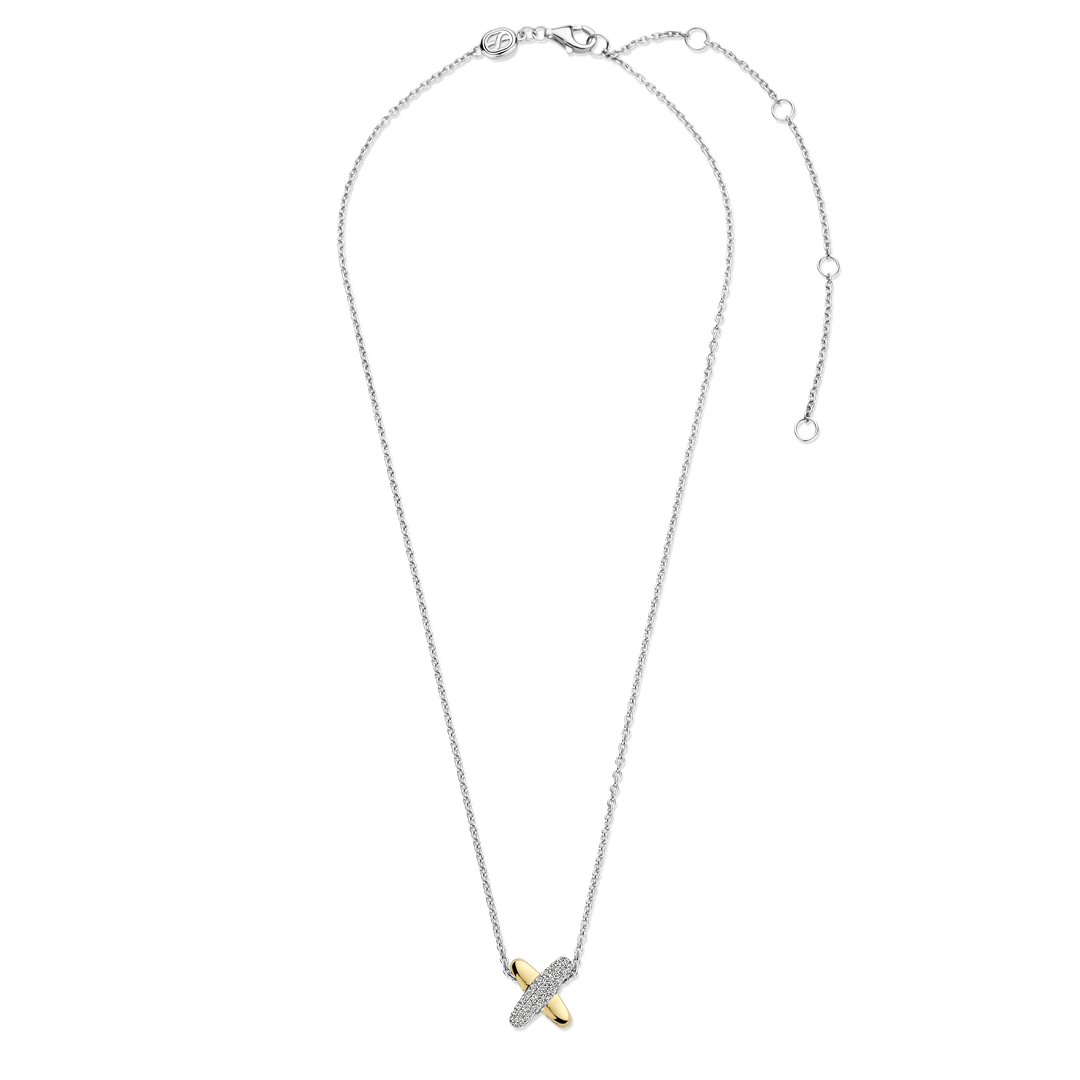 TI SENTO Sterling Silver & Gold Plated Two Tone Cubic Zirconia Set Crossover Pendant Necklace