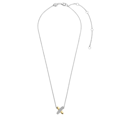 TI SENTO Sterling Silver & Gold Plated Two Tone Cubic Zirconia Set Crossover Pendant Necklace
