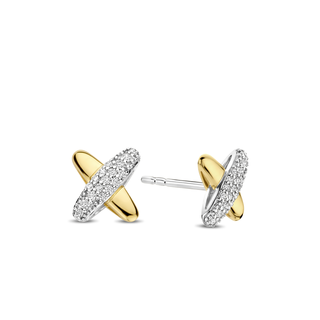 TI SENTO Sterling Silver & Gold Plated Two Tone Cubic Zirconia Set Crossover Stud Earrings
