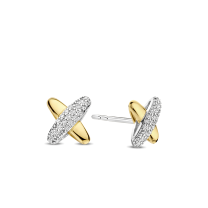 TI SENTO Sterling Silver & Gold Plated Two Tone Cubic Zirconia Set Crossover Stud Earrings