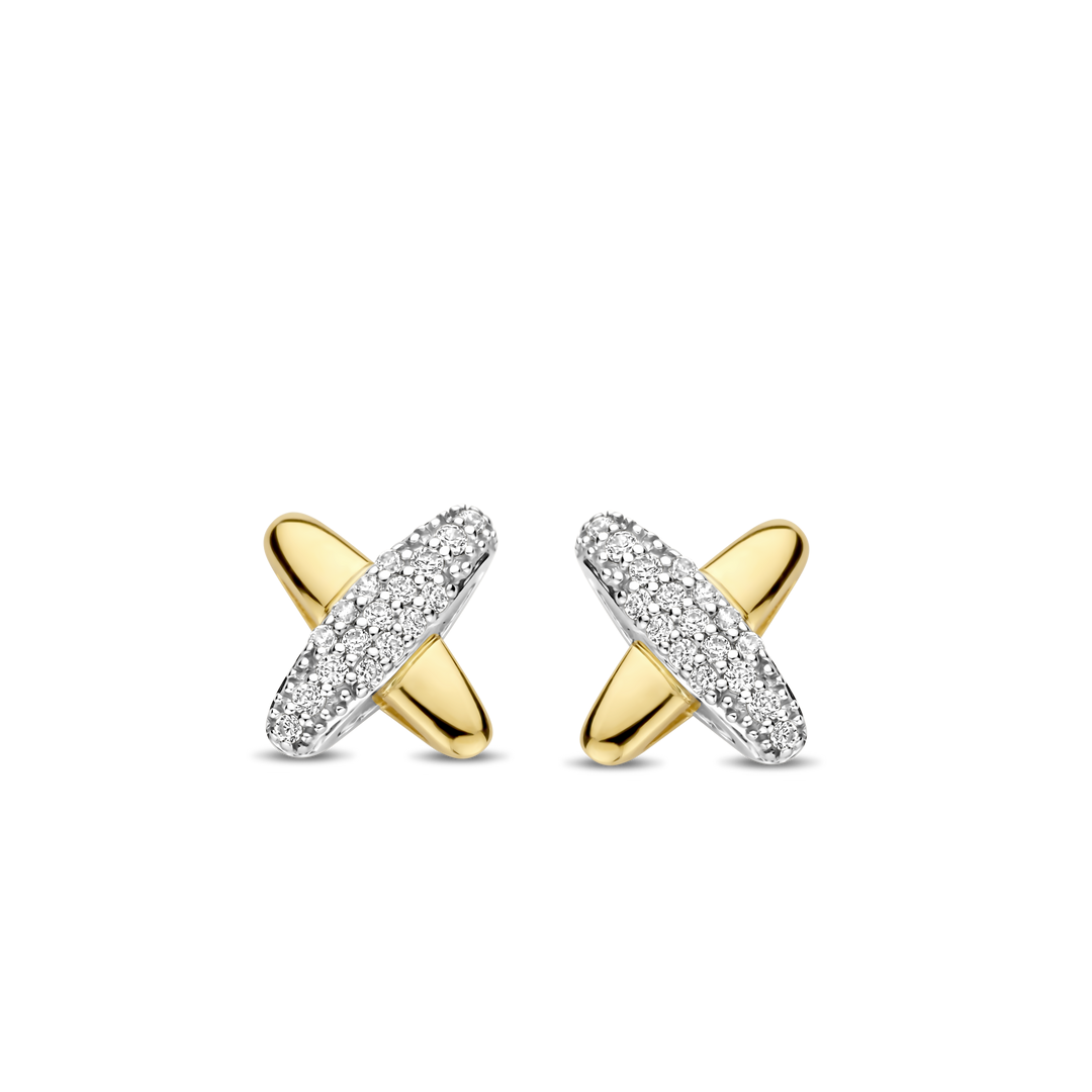 TI SENTO Sterling Silver & Gold Plated Two Tone Cubic Zirconia Set Crossover Stud Earrings