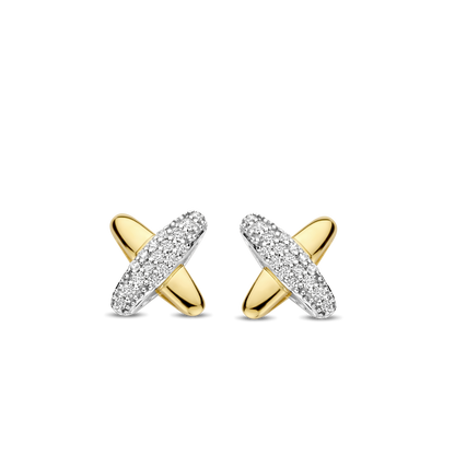 TI SENTO Sterling Silver & Gold Plated Two Tone Cubic Zirconia Set Crossover Stud Earrings