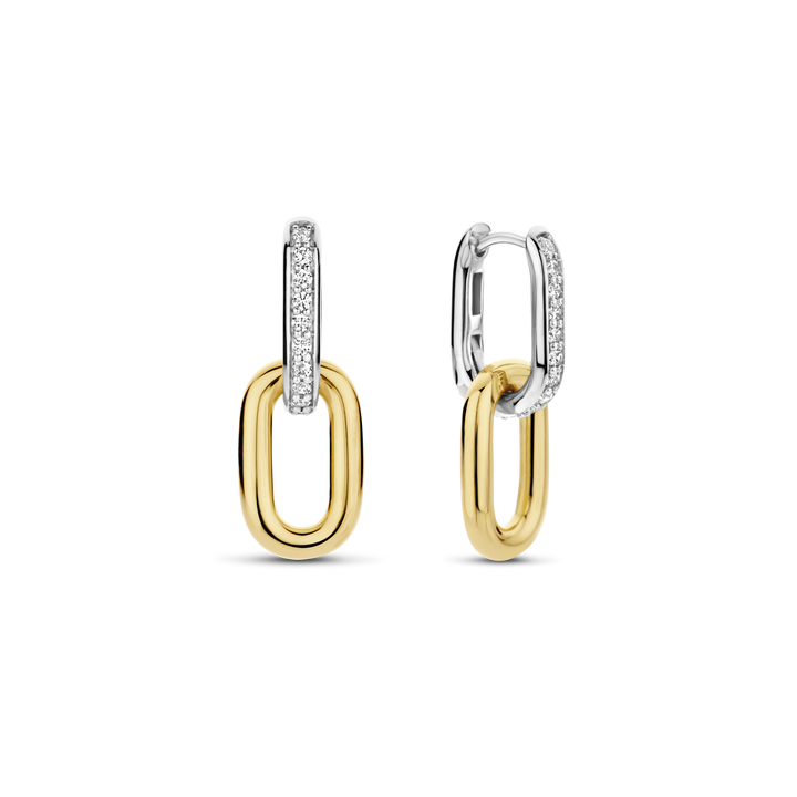 TI SENTO Sterling Silver & Gold Plated Two Tone Cubic Zirconia Set Double Hoop Drop Earrings