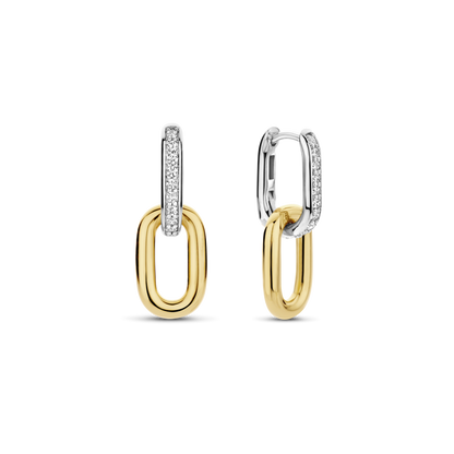 TI SENTO Sterling Silver & Gold Plated Two Tone Cubic Zirconia Set Double Hoop Drop Earrings