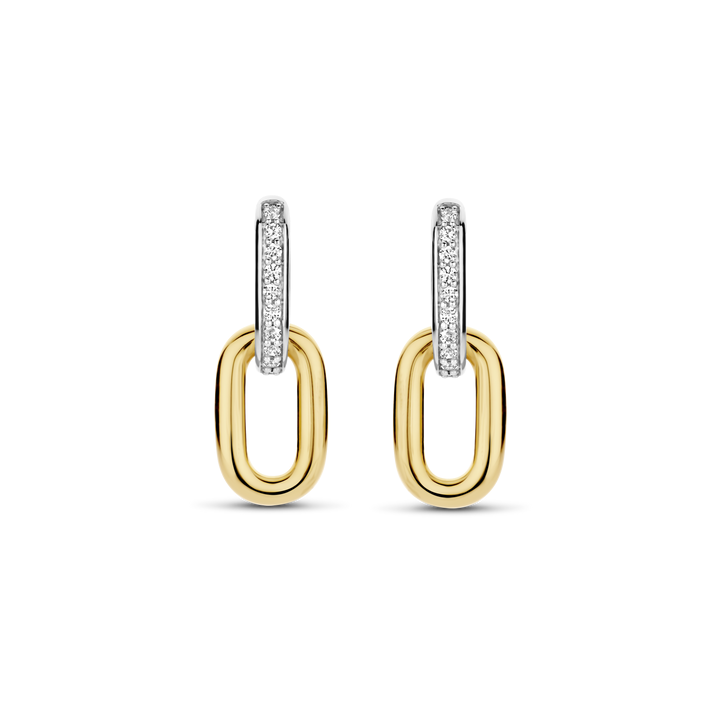 TI SENTO Sterling Silver & Gold Plated Two Tone Cubic Zirconia Set Double Hoop Drop Earrings