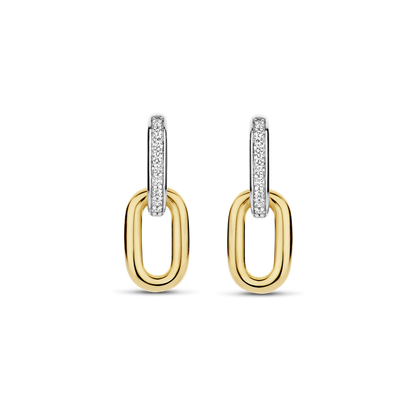 TI SENTO Sterling Silver & Gold Plated Two Tone Cubic Zirconia Set Double Hoop Drop Earrings