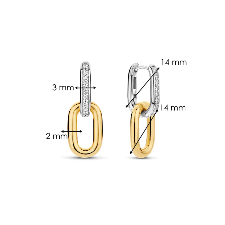 TI SENTO Sterling Silver & Gold Plated Two Tone Cubic Zirconia Set Double Hoop Drop Earrings
