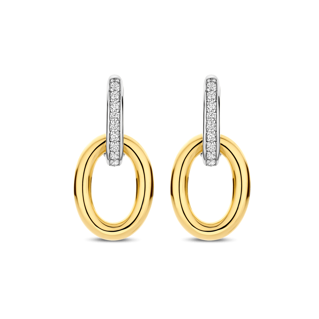 TI SENTO Sterling Silver & Gold Plated Two Tone Cubic Zirconia Set Double Oval Hoop Drop Earrings