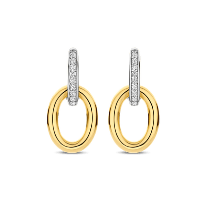 TI SENTO Sterling Silver & Gold Plated Two Tone Cubic Zirconia Set Double Oval Hoop Drop Earrings
