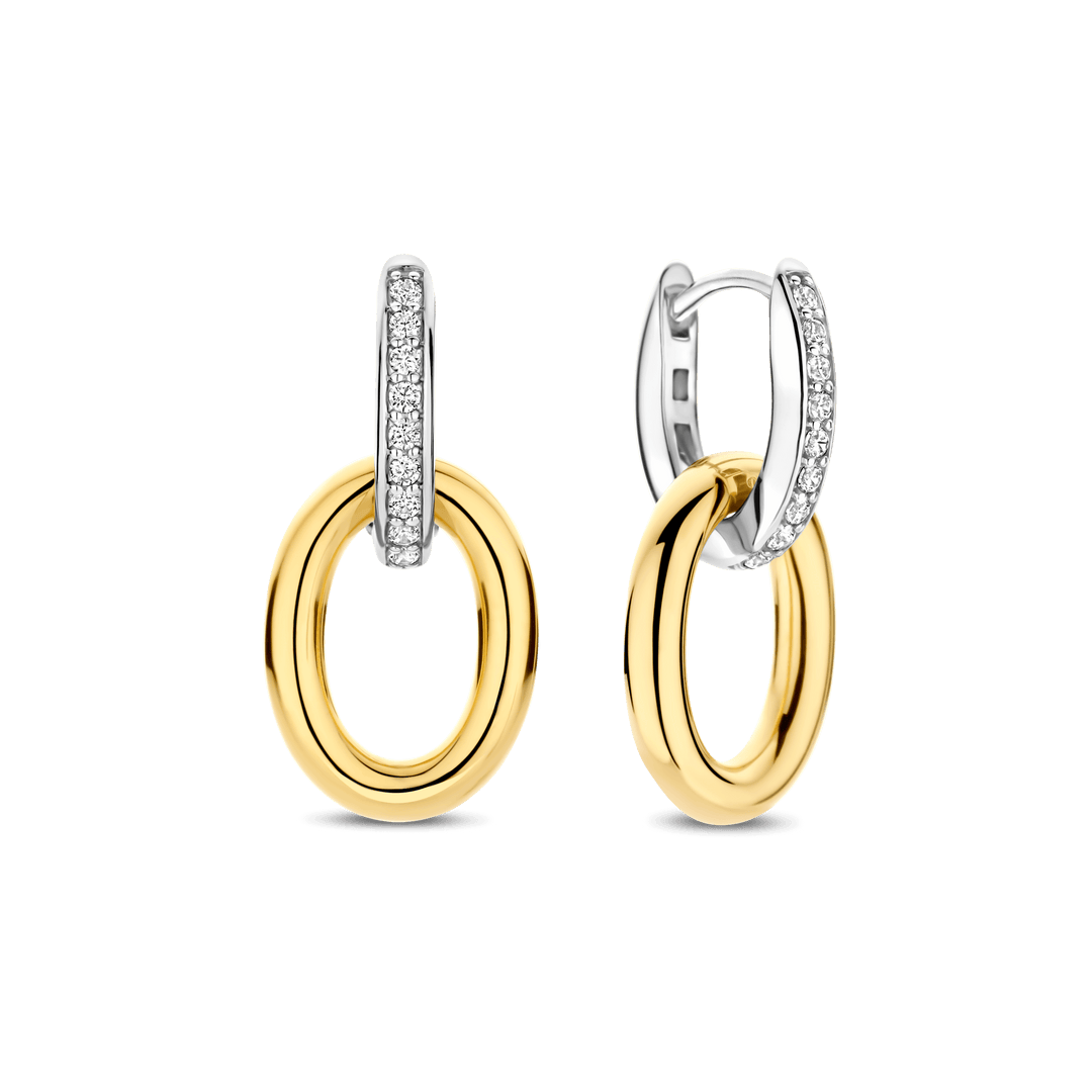 TI SENTO Sterling Silver & Gold Plated Two Tone Cubic Zirconia Set Double Oval Hoop Drop Earrings
