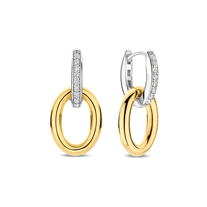 TI SENTO Sterling Silver & Gold Plated Two Tone Cubic Zirconia Set Double Oval Hoop Drop Earrings
