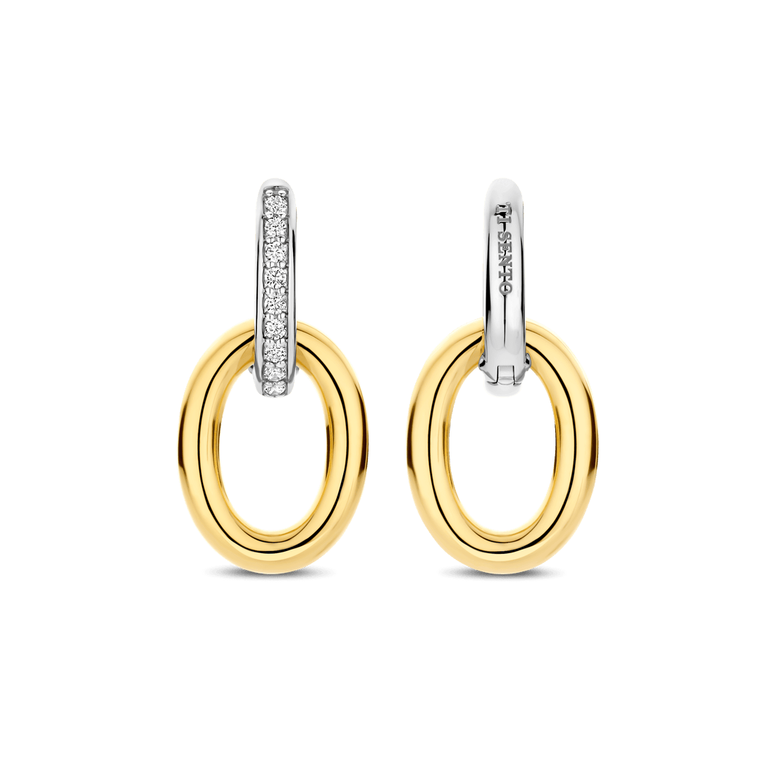 TI SENTO Sterling Silver & Gold Plated Two Tone Cubic Zirconia Set Double Oval Hoop Drop Earrings