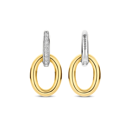 TI SENTO Sterling Silver & Gold Plated Two Tone Cubic Zirconia Set Double Oval Hoop Drop Earrings