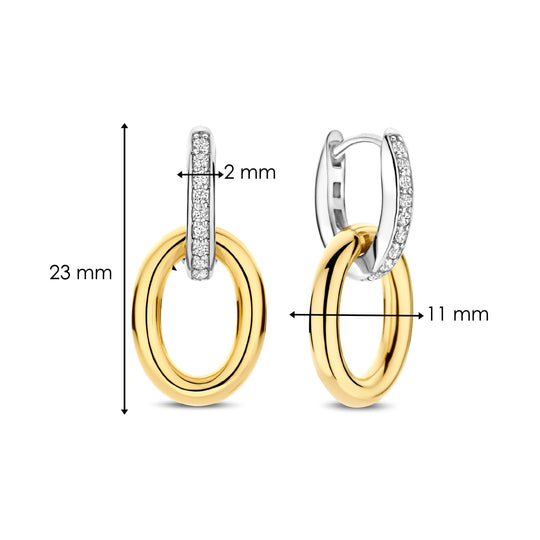 TI SENTO Sterling Silver & Gold Plated Two Tone Cubic Zirconia Set Double Oval Hoop Drop Earrings