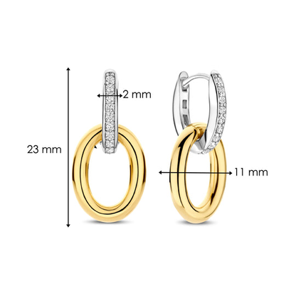 TI SENTO Sterling Silver & Gold Plated Two Tone Cubic Zirconia Set Double Oval Hoop Drop Earrings