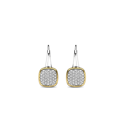 TI SENTO Sterling Silver & Gold Plated Two Tone Cubic Zirconia Set Drop Earrings