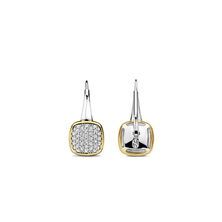 TI SENTO Sterling Silver & Gold Plated Two Tone Cubic Zirconia Set Drop Earrings