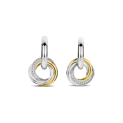 TI SENTO Sterling Silver & Gold Plated Two Tone Cubic Zirconia Set Huggy Circle Drop Earrings